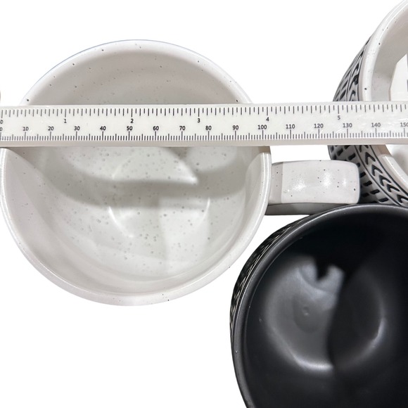 The Old Pottery Company Tribal Geometric Pattern Mugs Set of 3 Black White - Picture 12 of 12